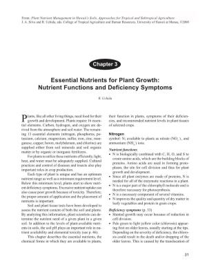 Essential Nutrients for Plant Growth: Nutrient Functions and Deficiency Symptoms