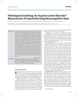 Pathological Gambling: an Impulse Control Disorder? Measurement of Impulsivity Using Neurocognitive Tests Pinhas N
