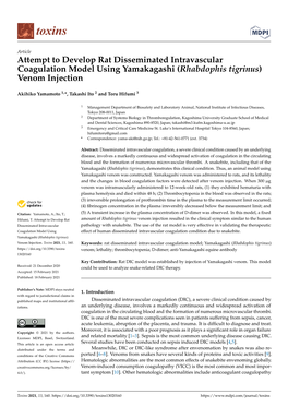 Attempt to Develop Rat Disseminated Intravascular Coagulation Model Using Yamakagashi (Rhabdophis Tigrinus) Venom Injection