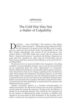 The Cold War Was Not a Matter of Culpability