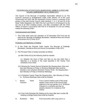 The Borough of Eastleigh (Bursledon, Hamble-Le-Rice and Hound) (Amendment No.5) Order 2014