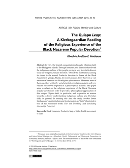 The Quiapo Leap: a Kierkegaardian Reading of the Religious Experience of the Black Nazarene Popular Devotion1