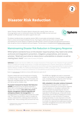 Thematic Sheet on Disaster Risk Reduction