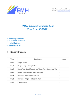 7 Day Essential Myanmar Tour (Tour Code: DF-7D6N-1)