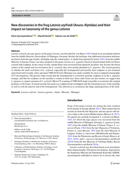 New Discoveries in the Frog Latonia Seyfriedi (Anura: Alytidae) and Their Impact on Taxonomy of the Genus Latonia