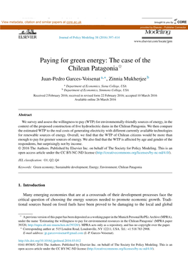 Paying for Green Energy: the Case of the Chilean Patagonia