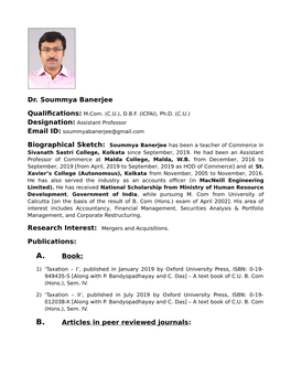 Dr. Soummya Banerjee Publications: Book: Articles in Peer Reviewed