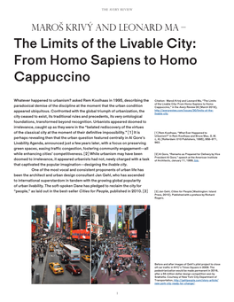 The Limits of the Livable City: from Homo Sapiens to Homo Cappuccino