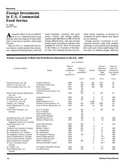 Foreign Investments in U.S. Commercial Food Service N