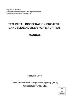 Technical Cooperation Project : Landslide Adviser for Mauritius Manual