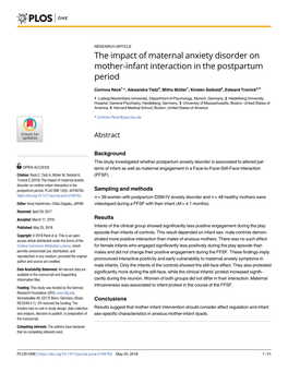 The Impact of Maternal Anxiety Disorder on Mother-Infant Interaction in the Postpartum Period