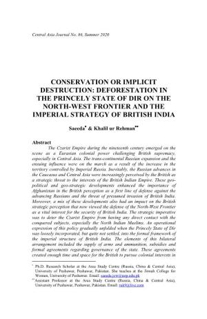 Deforestation in the Princely State of Dir on the North-West Frontier and the Imperial Strategy of British India