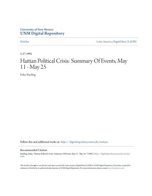 Haitian Political Crisis: Summary of Events, May 11 - May 25 Erika Harding