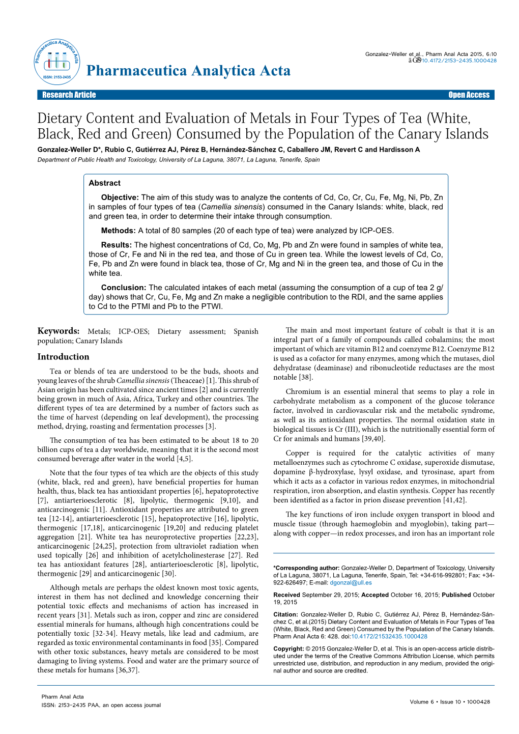 Dietary Content and Evaluation of Metals In