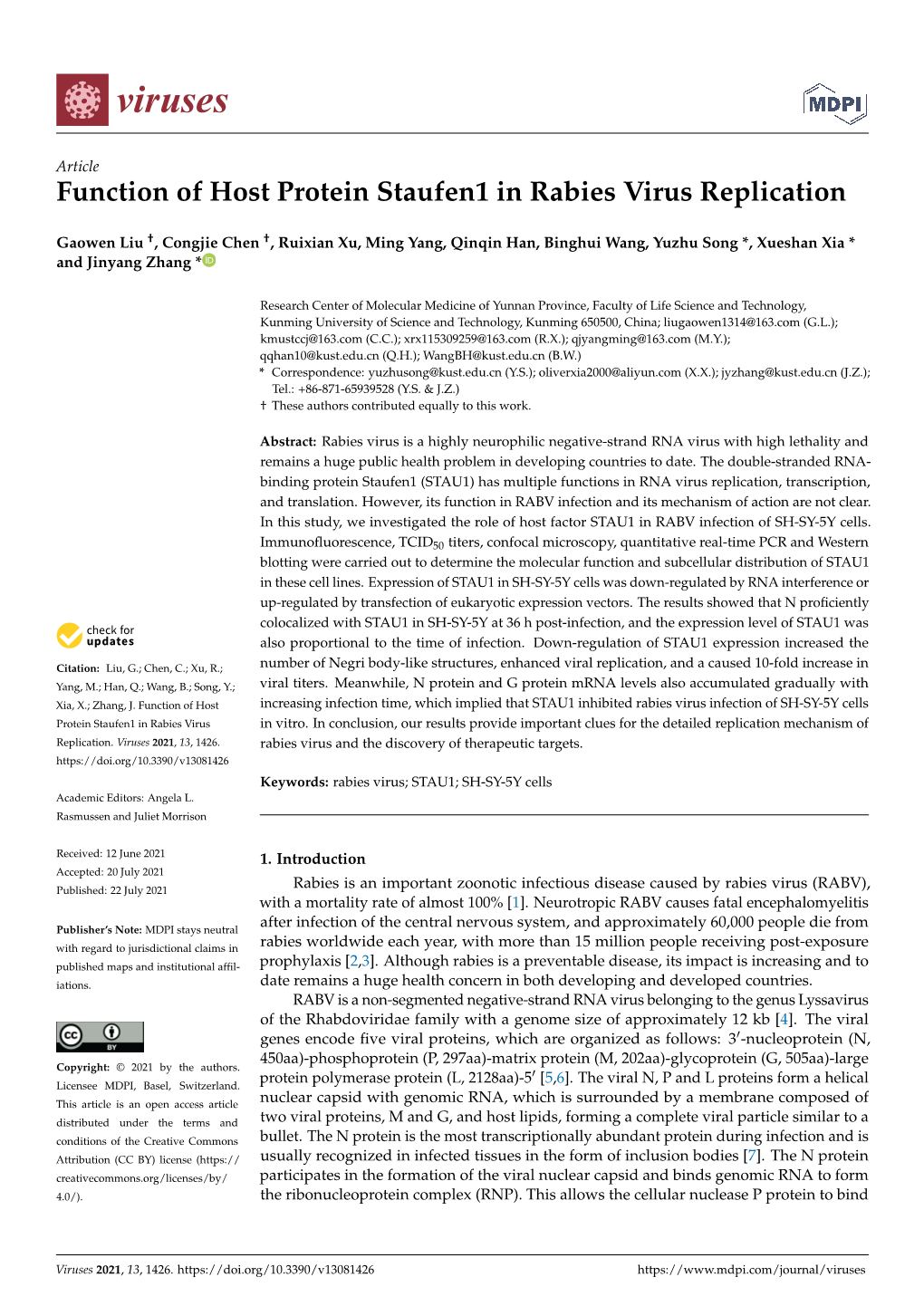 Function of Host Protein Staufen1 in Rabies Virus Replication