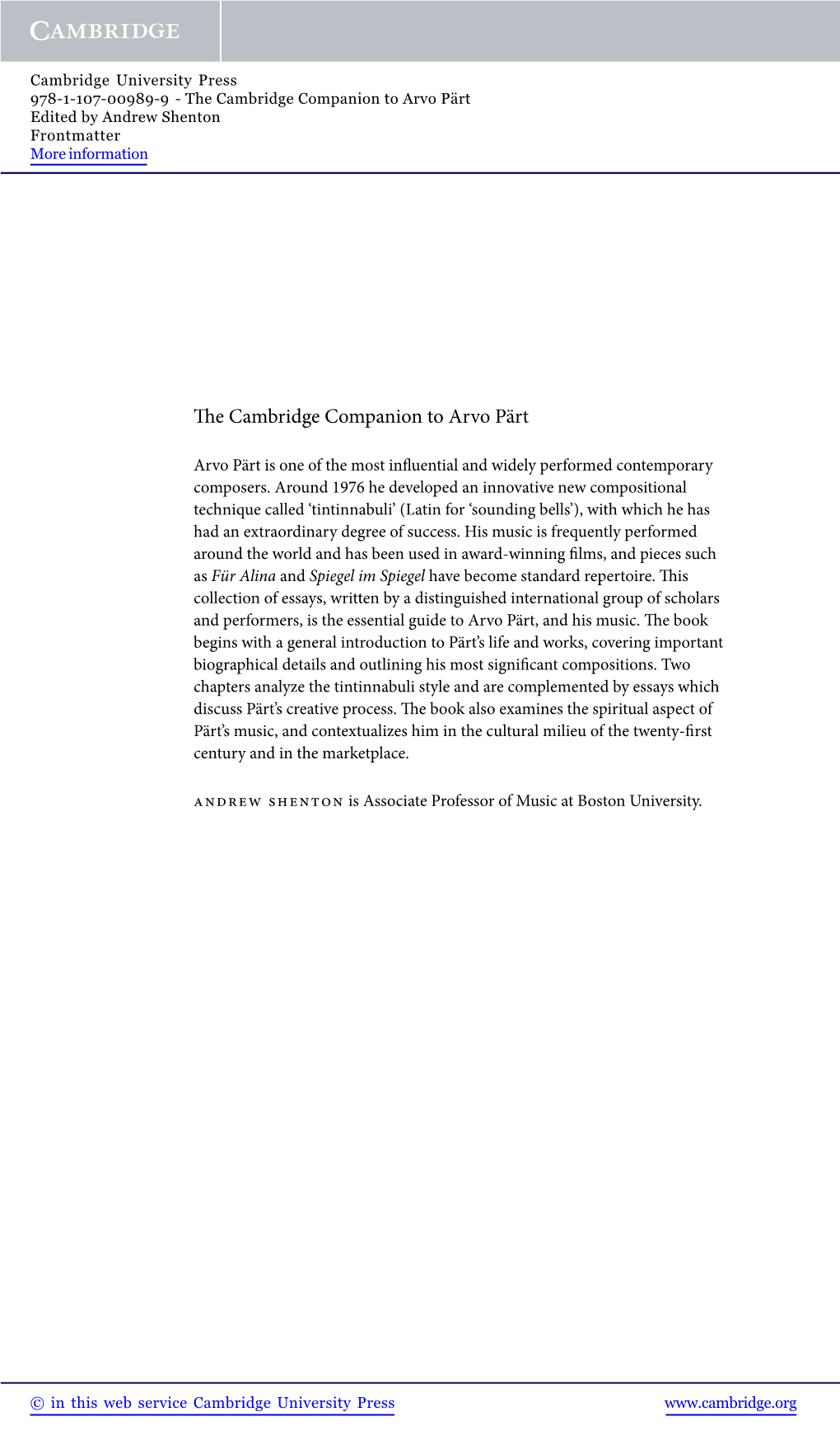 The Cambridge Companion to Arvo P Ä Rt