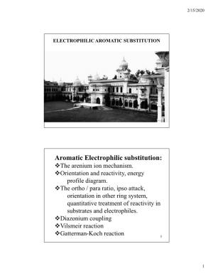 Aromatic Electrophilic Substitution: The Arenium Ion Mechanism