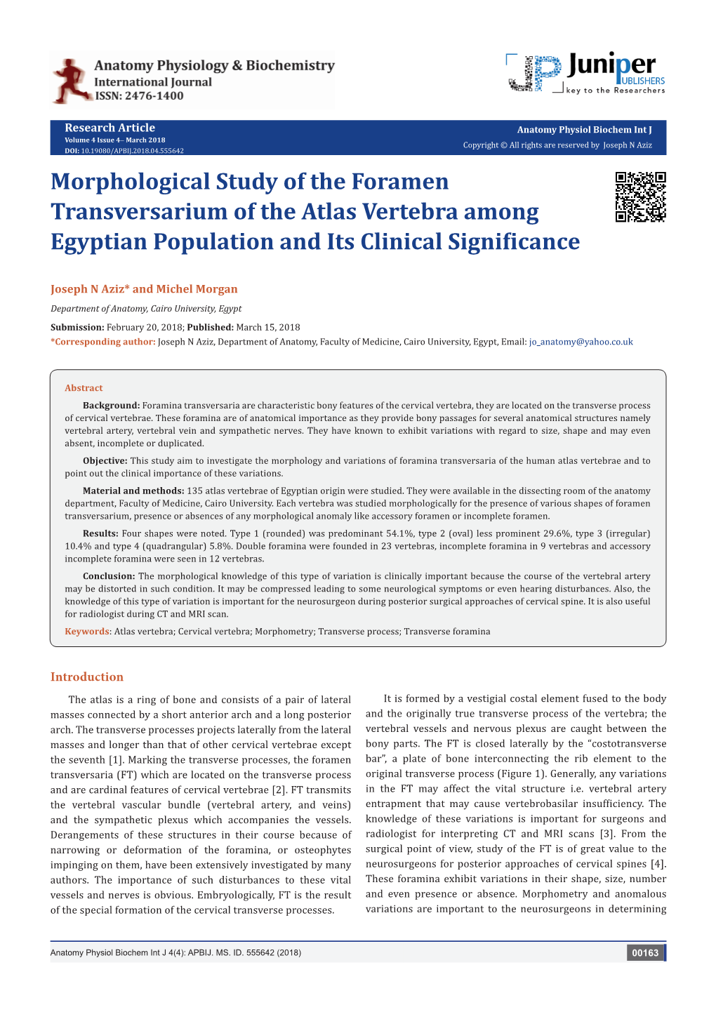 Morphological Study of the Foramen Transversarium of the Atlas Vertebra Among Egyptian Population and Its Clinical Significance