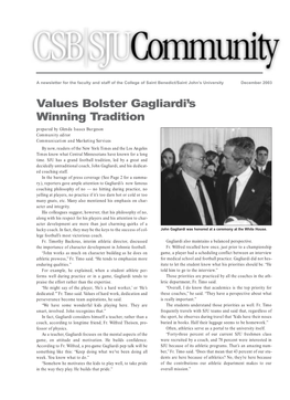 Values Bolster Gagliardi's Winning Tradition