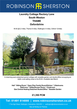 Laundry Cottage Rectory Lane South Weston THAME Oxfordshire