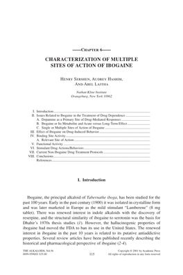 Characterization of Multiple Sites of Action of Ibogaine