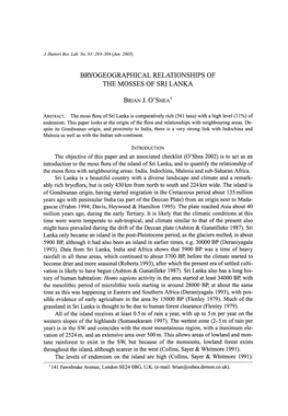Bryogeographical Relationships of the Mosses of Sri Lanka Brian 1. O'sheai