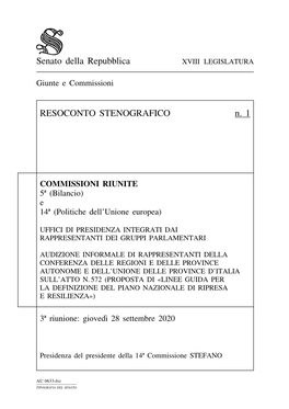 Senato Della Repubblica RESOCONTO STENOGRAFICO N. 1