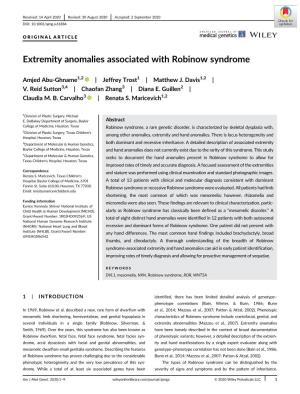 Extremity Anomalies Associated with Robinow Syndrome