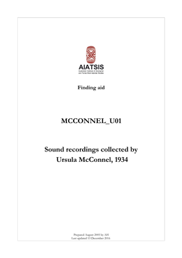 Guide to Sound Recordings Collected by Ursula Mcconnel