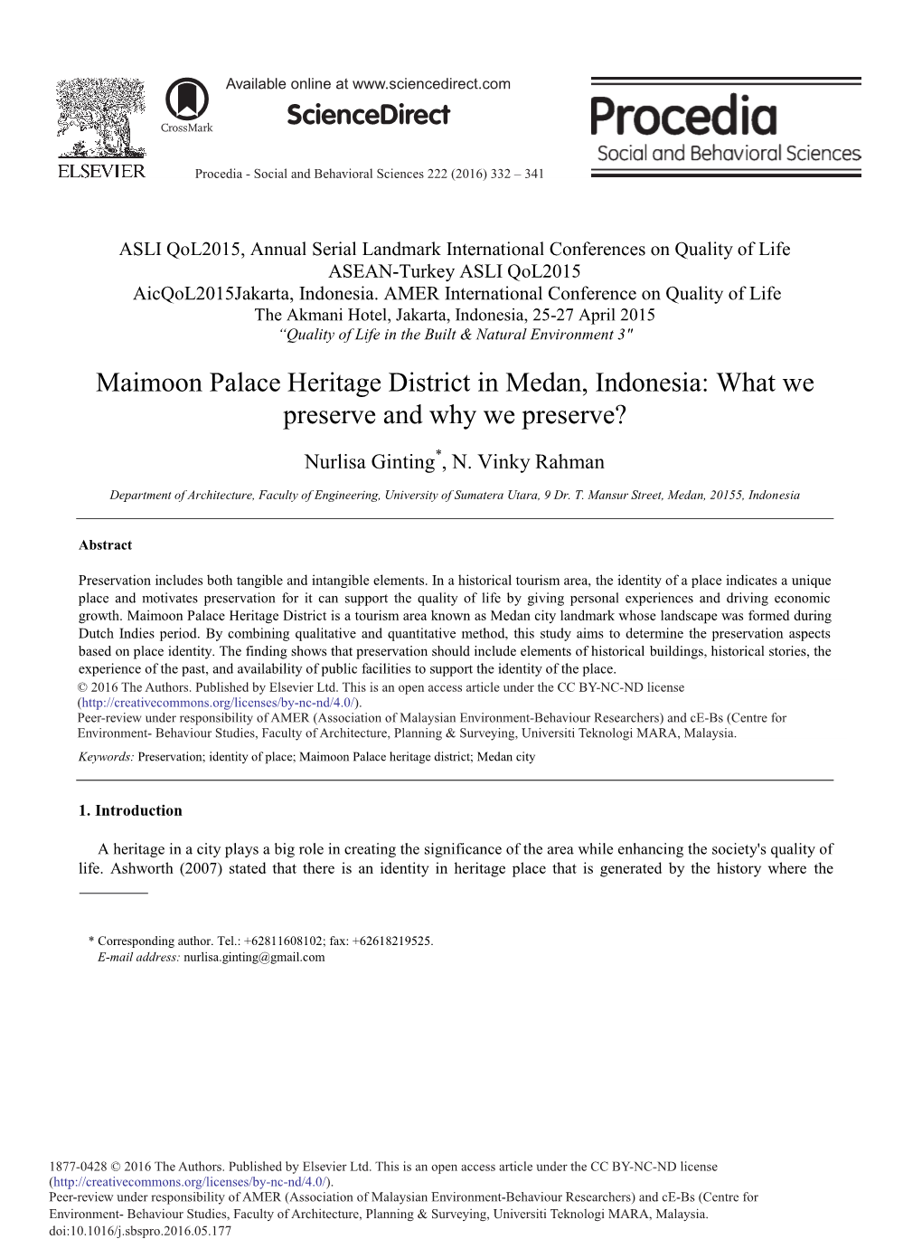 Maimoon Palace Heritage District in Medan, Indonesia: What We Preserve and Why We Preserve?