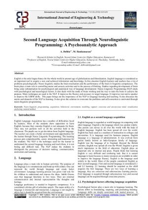 Second Language Acquisition Through Neurolinguistic Programming: a Psychoanalytic Approach