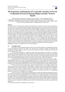 The Experience and Response of Co-Operative Societies to Poverty Eradication in Eruwa in Ibarapa Region of South- Western Nigeria