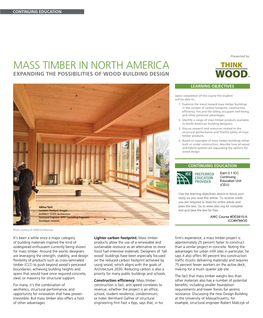Mass Timber in North America Expanding the Possibilities of Wood Building Design