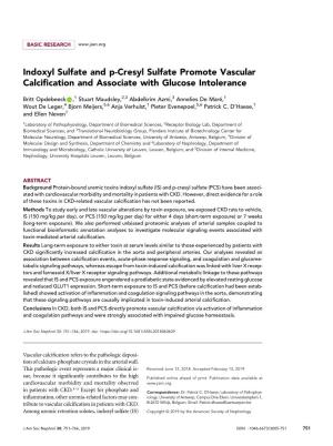 Indoxyl Sulfate and P-Cresyl Sulfate Promote Vascular Calcification and Associate with Glucose Intolerance