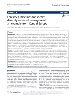 Forestry Projections for Species Diversity-Oriented Management