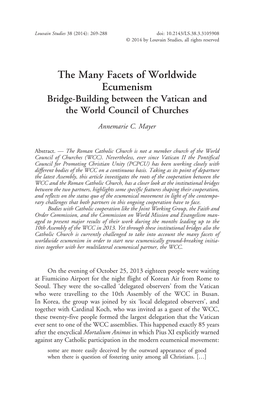 The Many Facets of Worldwide Ecumenism Bridge-Building Between the Vatican and the World Council of Churches