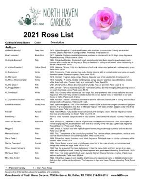 2021 Rose List