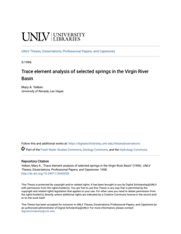 Trace Element Analysis of Selected Springs in the Virgin River Basin