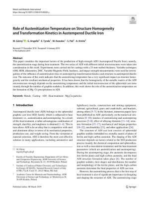 Role of Austenitization Temperature on Structure Homogeneity and Transformation Kinetics in Austempered Ductile Iron