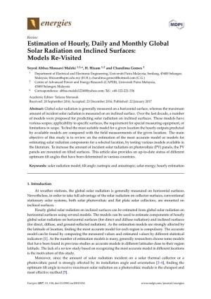 Estimation of Hourly, Daily and Monthly Global Solar Radiation on Inclined Surfaces: Models Re-Visited