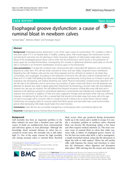 Esophageal Groove Dysfunction: a Cause of Ruminal Bloat in Newborn Calves Tamirat Kaba1*, Berhanu Abera2 and Temesgen Kassa2