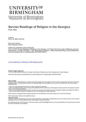 University of Birmingham Servian Readings of Religion in The