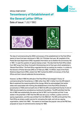 1960 – Tercentenary of Establishment of the General Letter Office