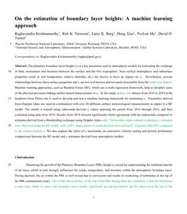 On the Estimation of Boundary Layer Heights: a Machine Learning Approach Raghavendra Krishnamurthy1, Rob K