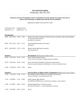 Neuronal Ensembles Wednesday, May 5Th, 2021