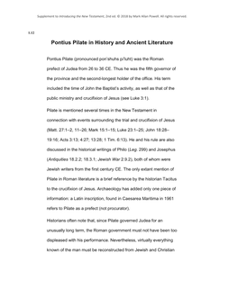Pontius Pilate in History and Ancient Literature