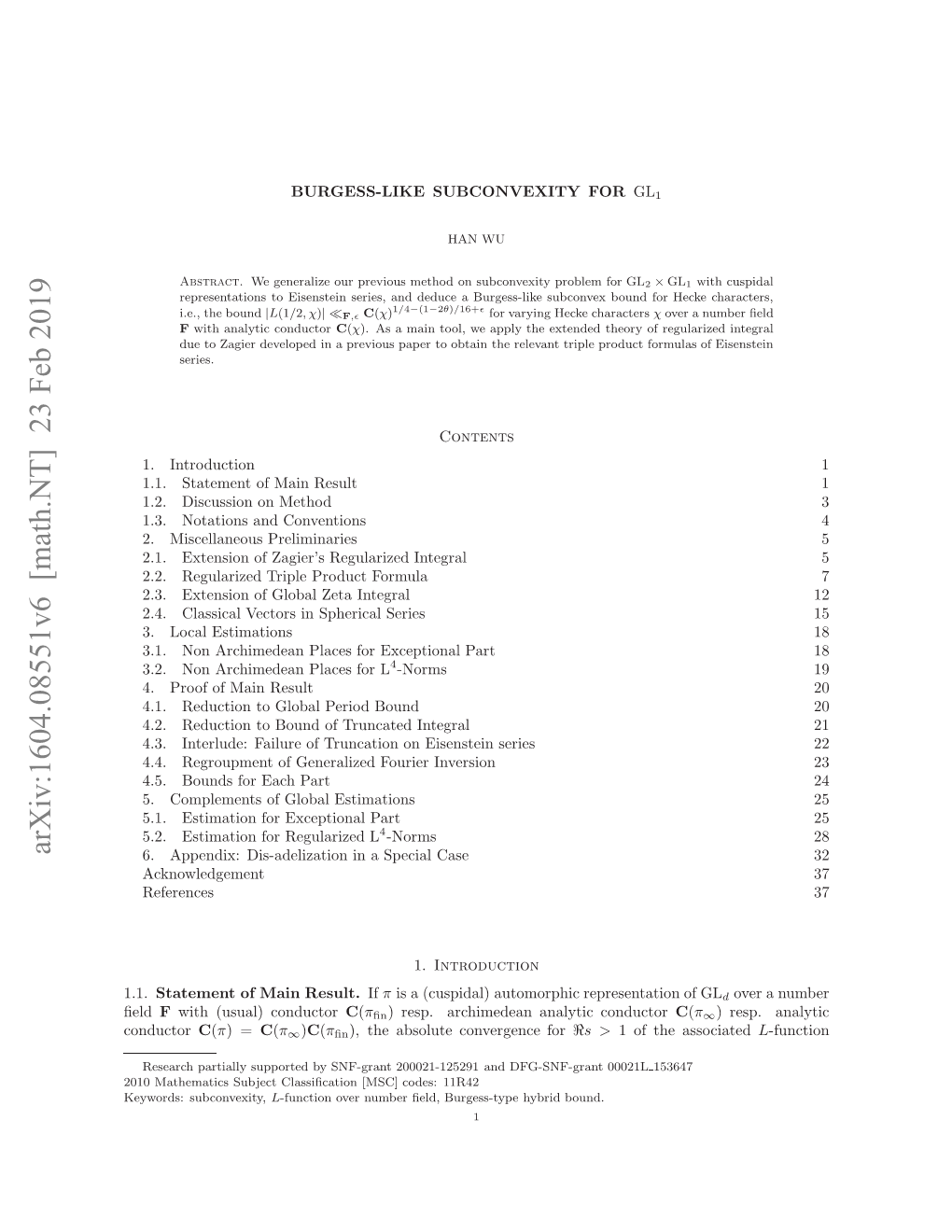 Arxiv:1604.08551V6 [Math.NT] 23 Feb 2019 ﬁeld Conductor 1.1