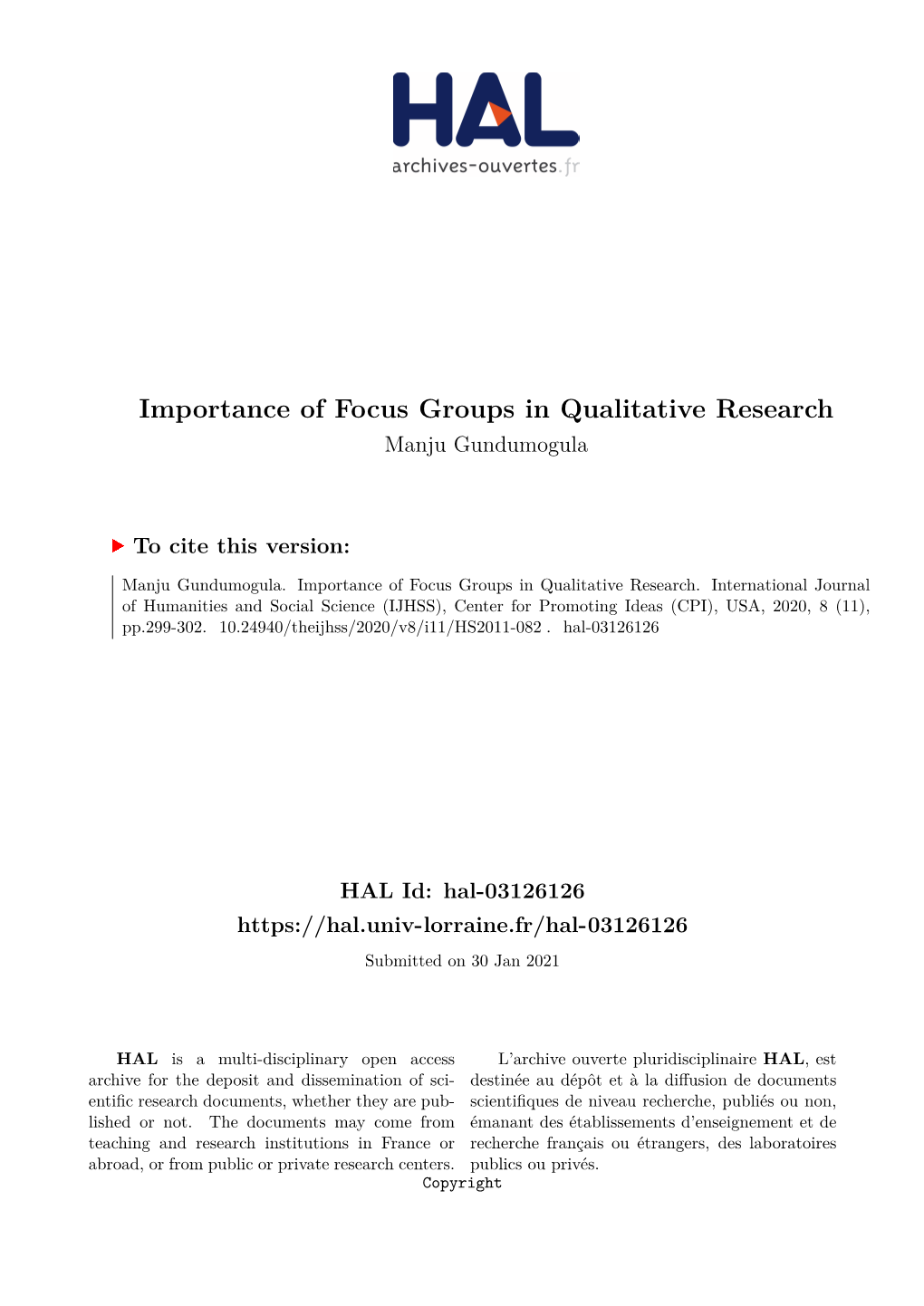 Importance of Focus Groups in Qualitative Research Manju Gundumogula