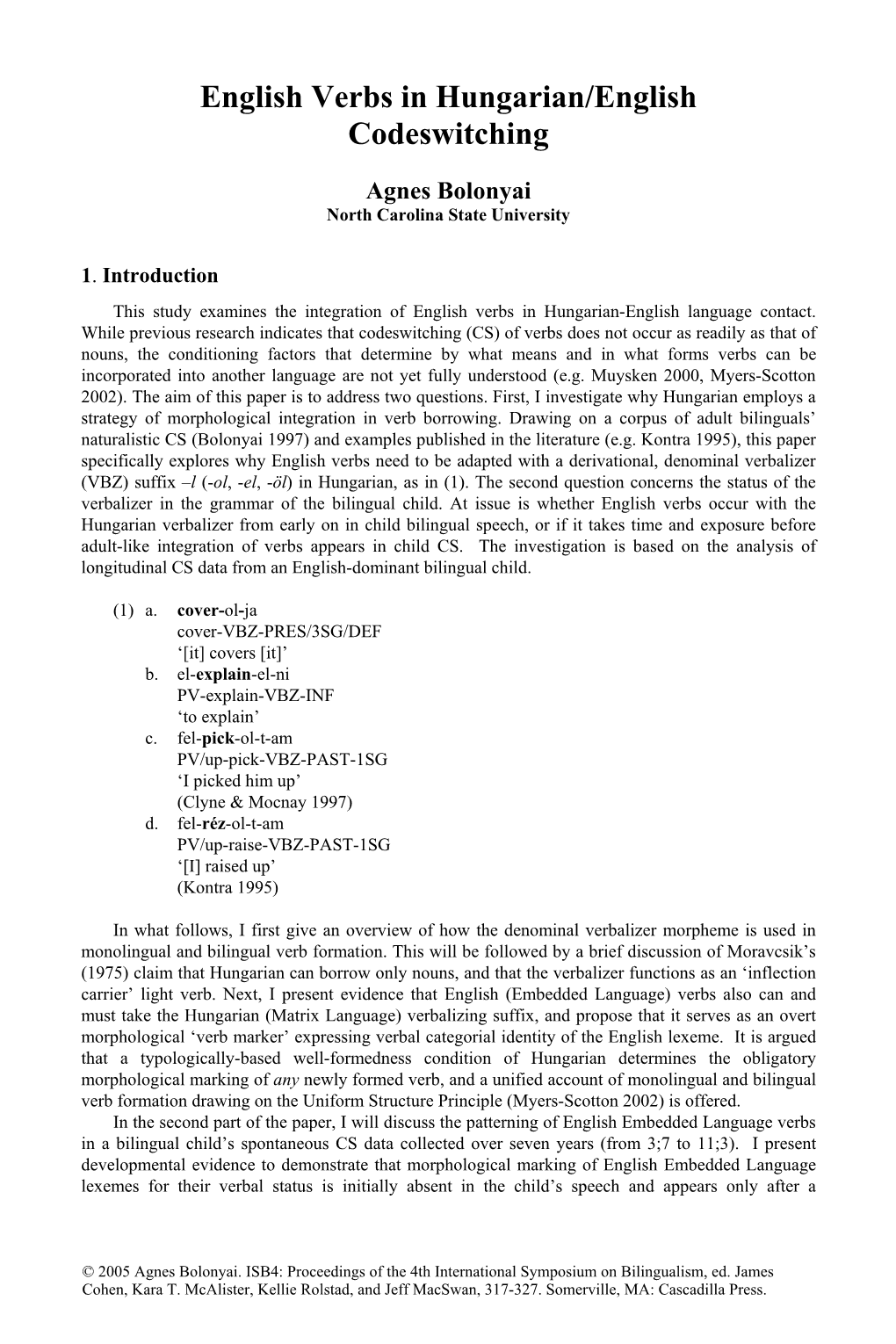 English Verbs in Hungarian/English Codeswitching