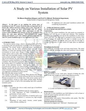 A Study on Various Installation of Solar PV System